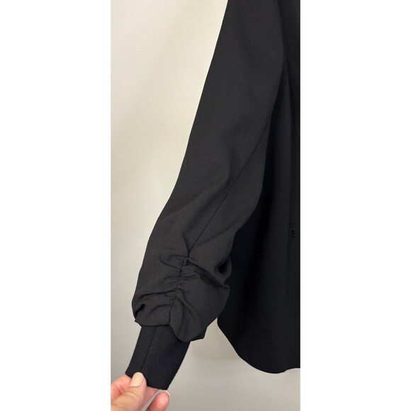 ADRIANNA PAPELL Black Single Button Ruched Sleeve Blazer 18W Zip Pocket Classic - Picture 8 of 12